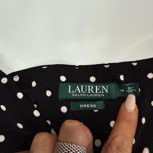 Ralph Lauren Elegant Black Polka Dot Faux Wrap Style Dress in size 14 - Picture 9 of 11